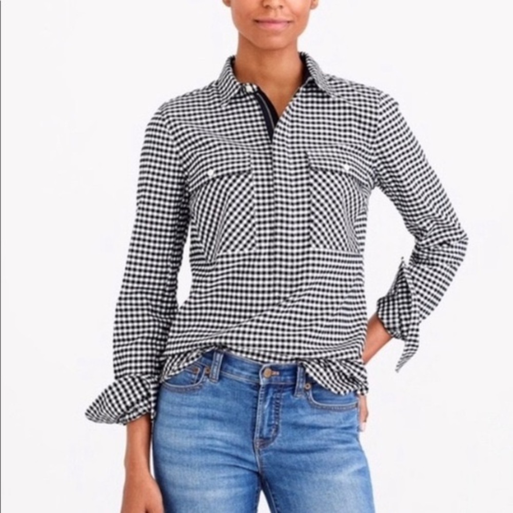 J. Crew Factory Black and White Gingham Top